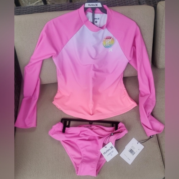 *NWT* Hurley Girl 2pc Swim Set With Long Sleeve Rush Guard - Picture 1 of 5